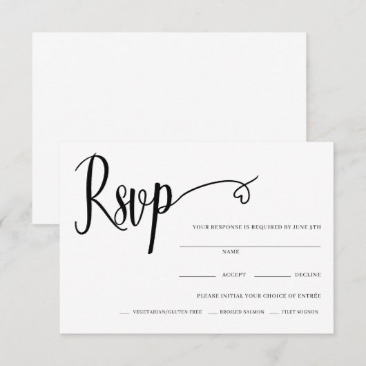 Carte de réponse de mariage à script minimal cœur (Devant / Derrière)