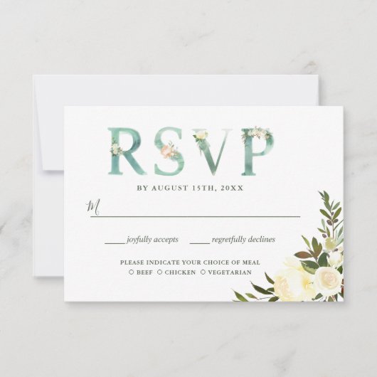 Carte de réponse de mariage à typographie florale (Devant)