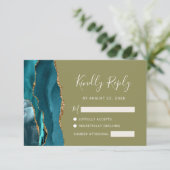 Carte de réponse de mariage Agate Vert Olive Or Sa (Debout devant)