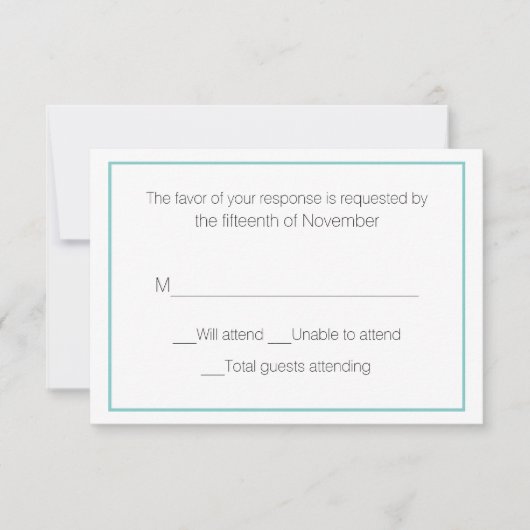 Carte de réponse de mariage Aqua et Blanc (Devant)