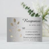 Carte de réponse de mariage argent et or à fleurs  (Debout devant)