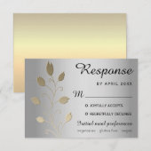 Carte de réponse de mariage argent et or à fleurs  (Devant / Derrière)