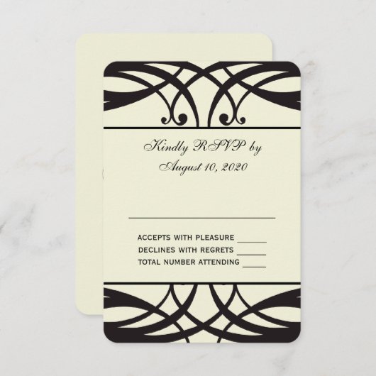 Carte de réponse de mariage Art Déco crème noir (Devant / Derrière)