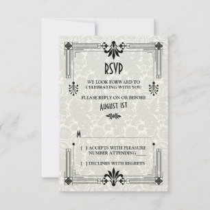 Carte de réponse de mariage Art déco des Années fo