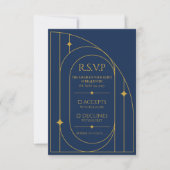 Carte de réponse de mariage Art Déco Navy Or (Devant)