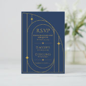 Carte de réponse de mariage Art Déco Navy Or (Debout devant)