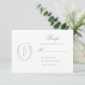 Carte de réponse de mariage au blason Monogram Her (Debout devant)