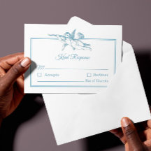 Carte de réponse de mariage au bleu poudre Toile d