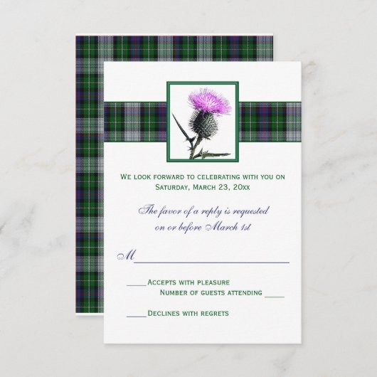 Carte de réponse de mariage au chardon à tartan ve (Devant / Derrière)