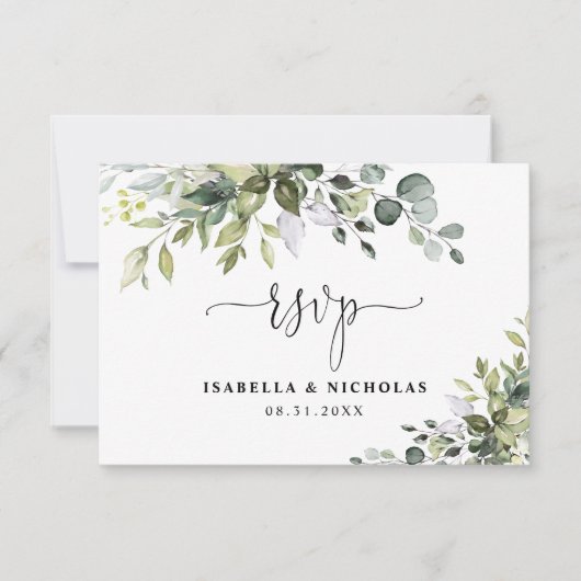 Carte de réponse de mariage au eucalyptus (Devant)