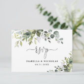 Carte de réponse de mariage au eucalyptus (Debout devant)