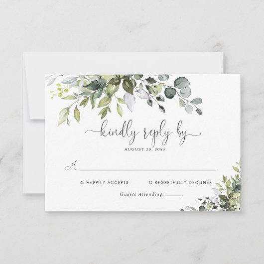 Carte de réponse de mariage au eucalyptus (Devant)