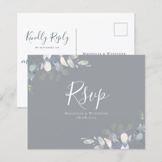 Carte de réponse de mariage au eucalyptus à petit (Devant / Derrière)