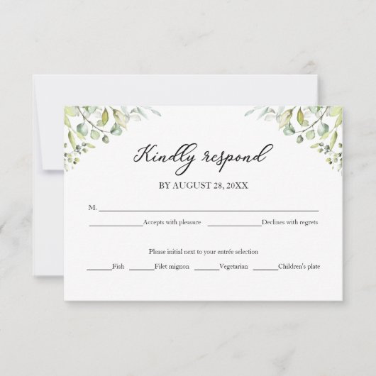 Carte de réponse de mariage au eucalyptus verdure (Devant)