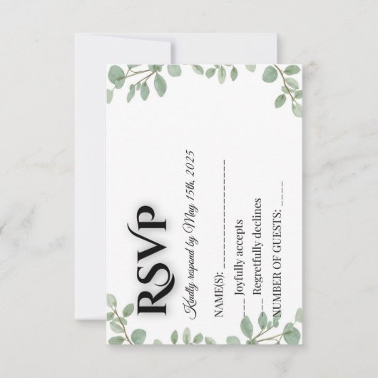 Carte de réponse de mariage au eucalyptus vert sau (Devant)