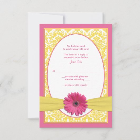 Carte de réponse de mariage au gérbera jaune rose (Devant)