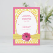 Carte de réponse de mariage au gérbera jaune rose (Debout devant)