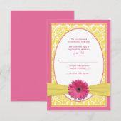 Carte de réponse de mariage au gérbera jaune rose (Devant / Derrière)