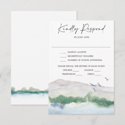 Carte de réponse de mariage au lac Mountain (Devant / Derrière)
