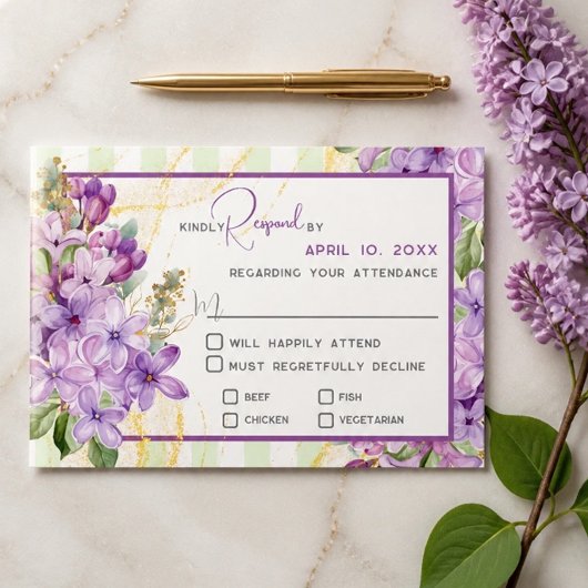 Carte de réponse de mariage au lilas pourpre
