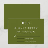 Carte de réponse de mariage au monogramme vert sau (Devant / Derrière)