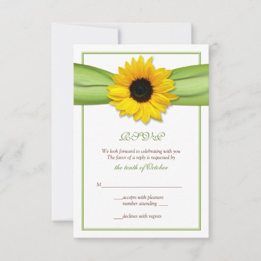 Carte de réponse de mariage au ruban tournesol (Devant)