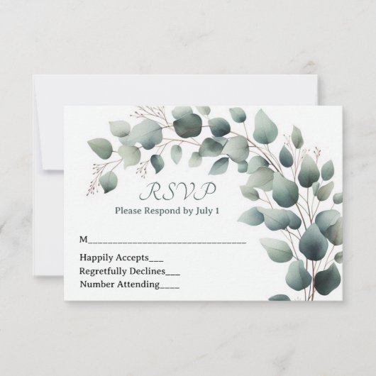 Carte de réponse de mariage au simple eucalyptus (Devant)