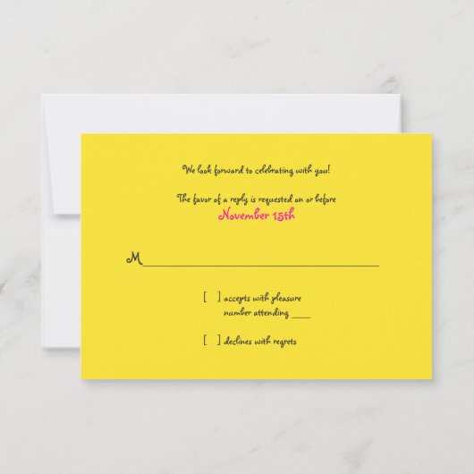 Carte de réponse de mariage au tableau noir néon g (Dos)