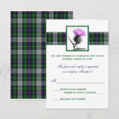 Carte de réponse de mariage au tartan violet vert  (Devant / Derrière)
