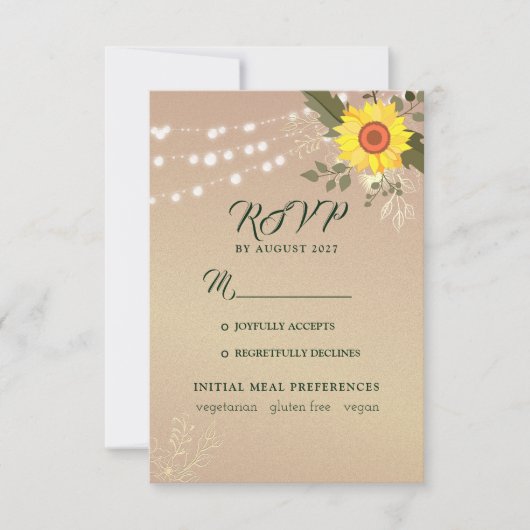 Carte de réponse de mariage au tournesol rustique (Devant)