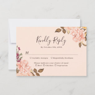 Carte de réponse de mariage automnal à fleurs doré