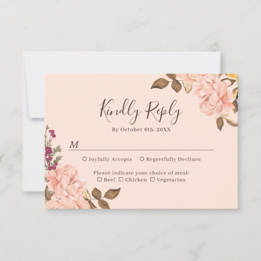 Carte de réponse de mariage automnal à fleurs doré (Devant)