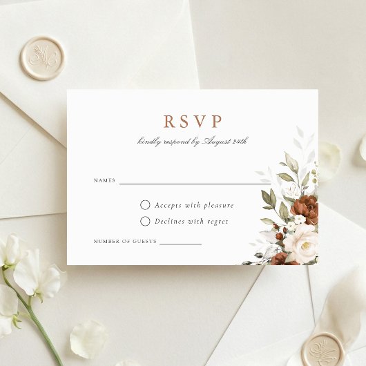 Carte de réponse de mariage automnal avec verdure