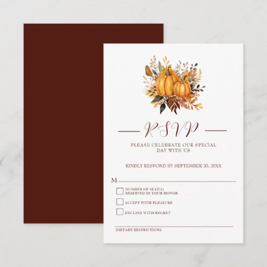 Carte de réponse de mariage automnal moderne avec (Devant / Derrière)