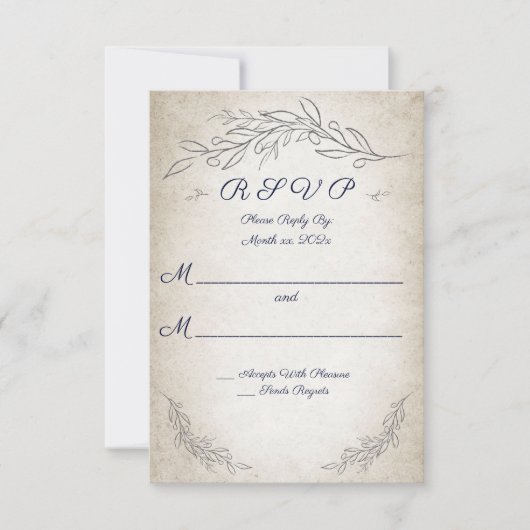 Carte de réponse de mariage aux feuilles douces él (Devant)