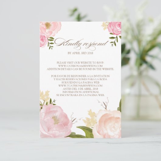Carte de réponse de mariage aux fleurs aquarelles (Debout devant)
