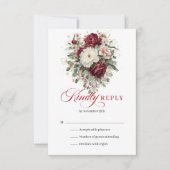 Carte de réponse de mariage aux fleurs bordeaux fo (Devant)