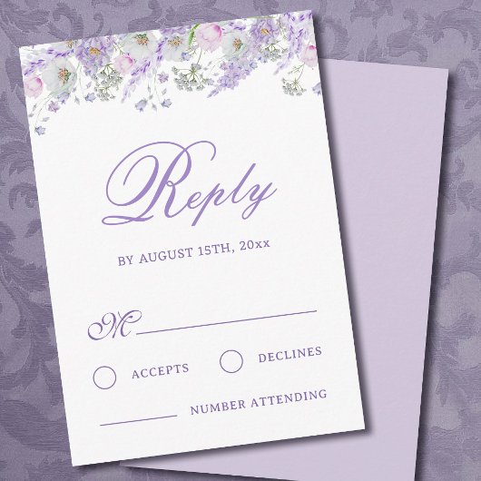 Carte de réponse de mariage aux fleurs de lilas