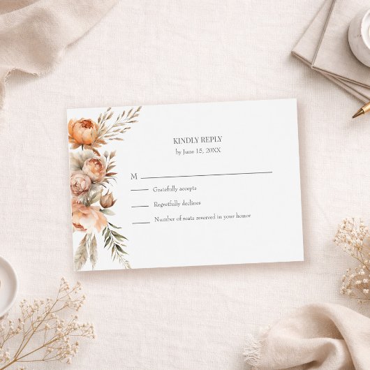 Carte de réponse de mariage aux fleurs sèches Boho