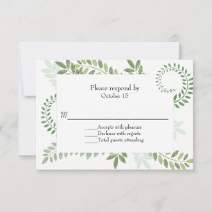 Carte de réponse de mariage aux fougères vertes