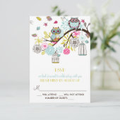 Carte de réponse de mariage aux hiboux colorés et (Debout devant)