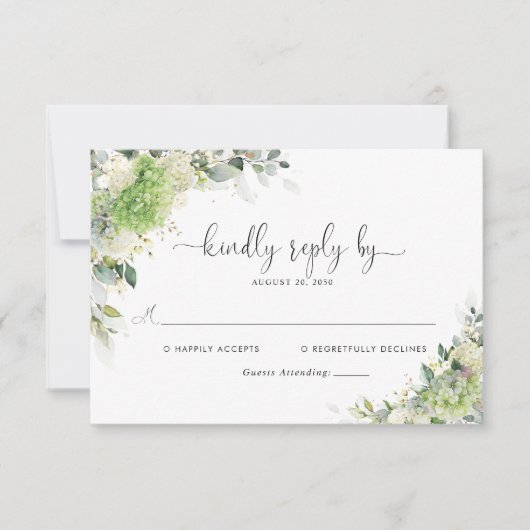 Carte de réponse de mariage aux hydrangeas élégant (Devant)