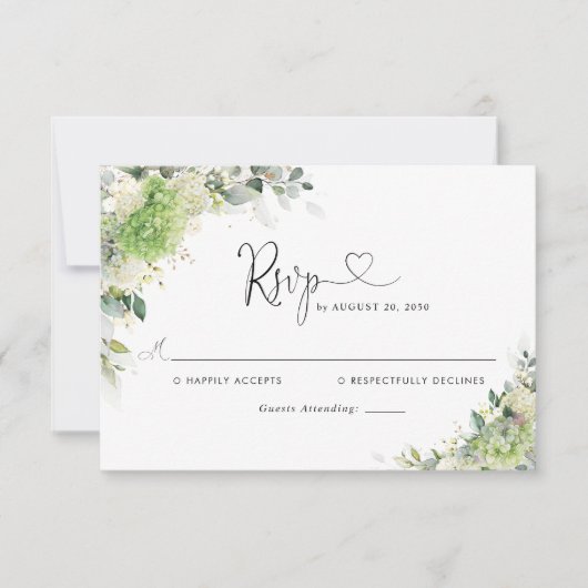 Carte de réponse de mariage aux hydrangeas élégant (Devant)