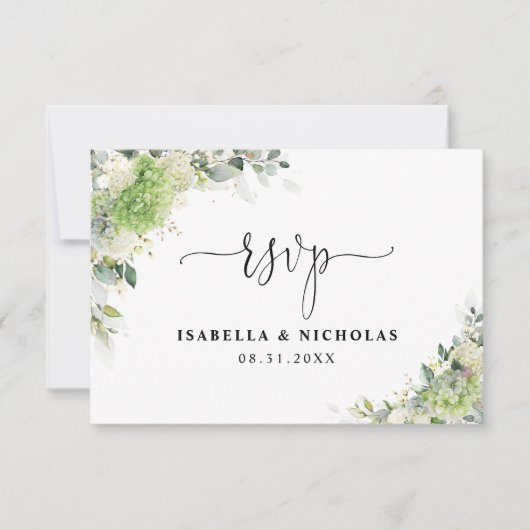 Carte de réponse de mariage aux hydrangeas élégant (Devant)