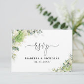 Carte de réponse de mariage aux hydrangeas élégant (Debout devant)