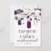 Carte de réponse de mariage aux pots Mason violets (Dos)
