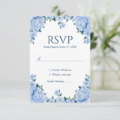 Carte de réponse de mariage aux roses bleues (Debout devant)