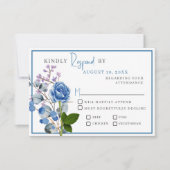 Carte de réponse de mariage aux roses bleues (Devant)