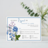 Carte de réponse de mariage aux roses bleues (Debout devant)