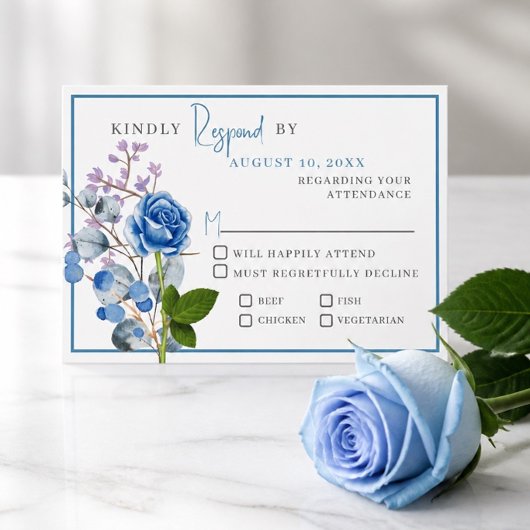 Carte de réponse de mariage aux roses bleues
